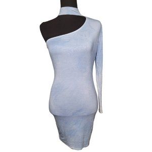 Fashion Nova Light Blue Body-Hugging Asymmetrical Dress – Size Small